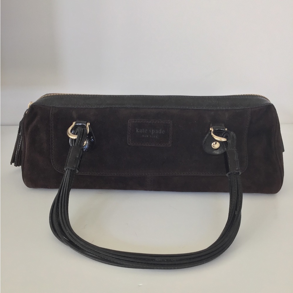 RARE Vintage Kate Spade Brown Suede Shoulder Bag Purse With Leather Straps